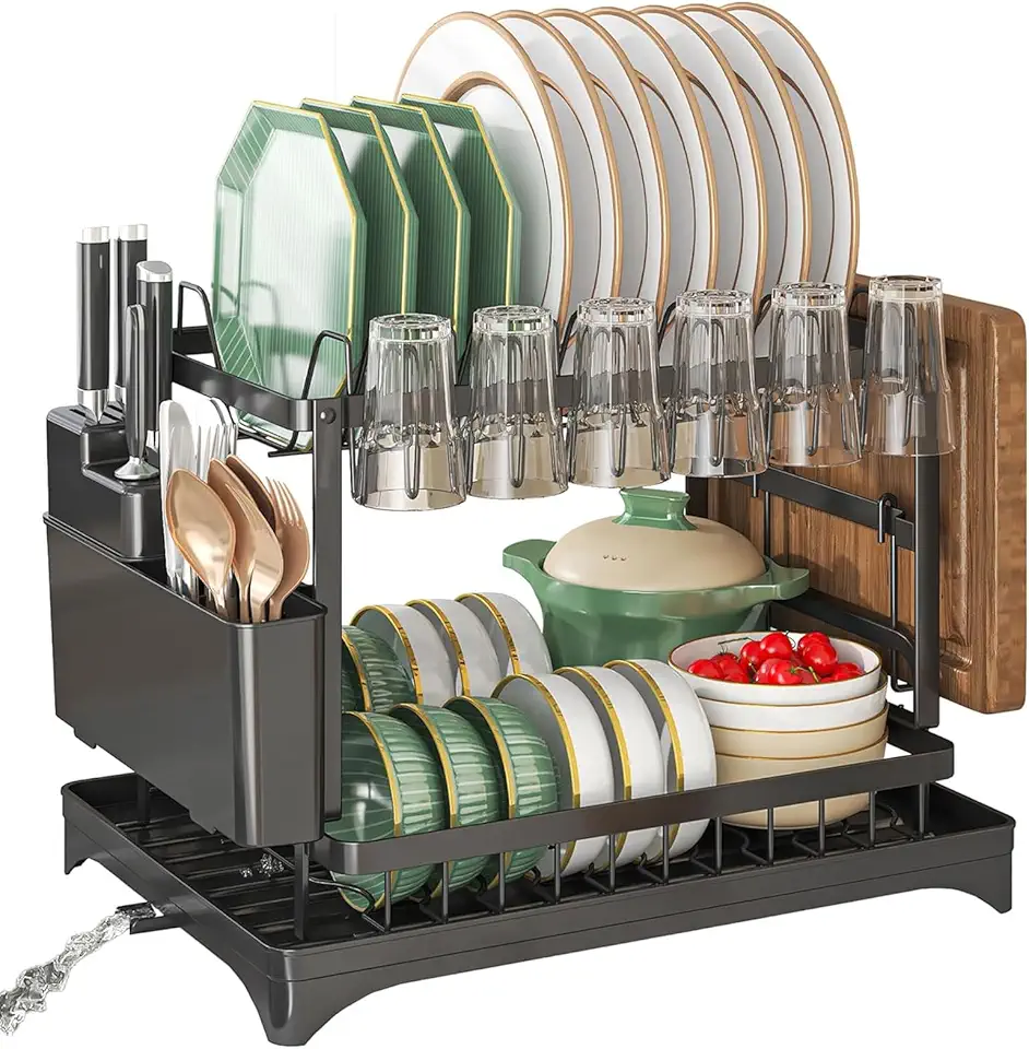 Escorredor de Louça Inox Modular com Porta Pratos, Talheres e Copos (Preto)
