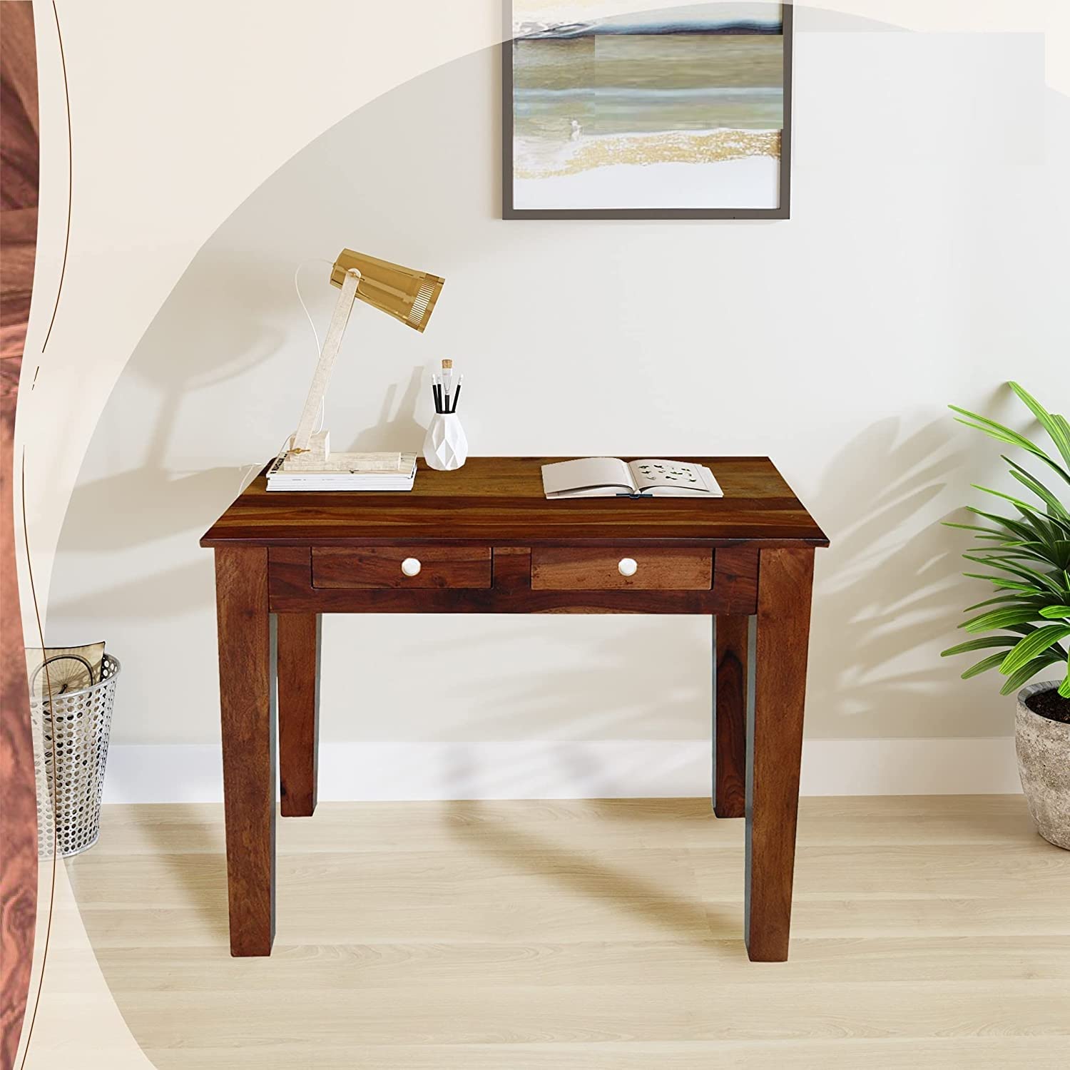 ARANYA Solid Sheesham Wood Study Table with 2 Drawer Storage Computer