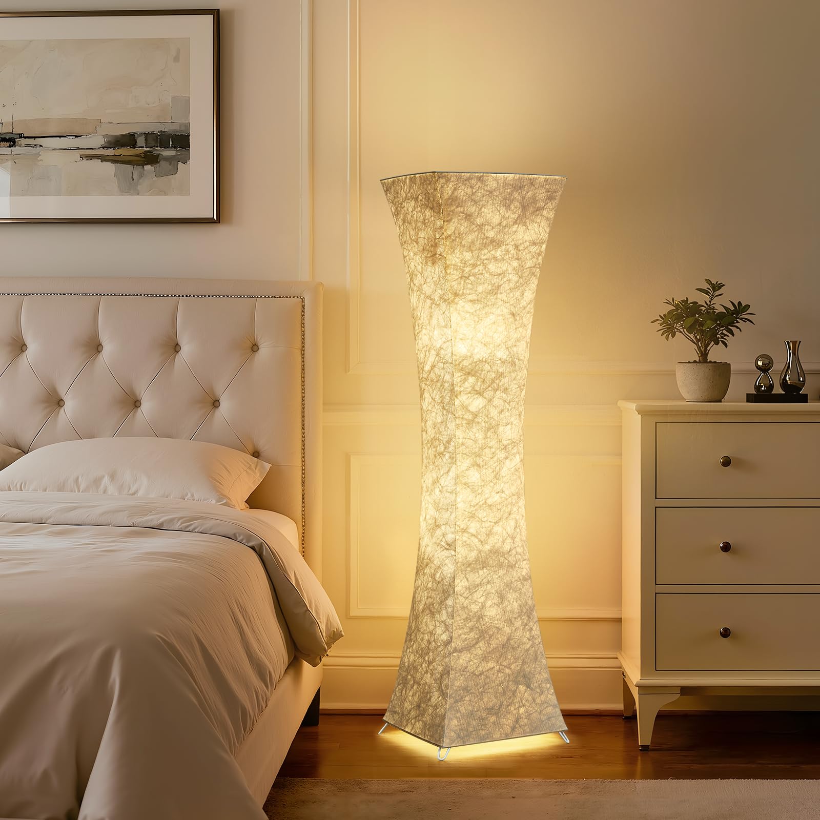 GyroVu 47“ Stehlampe für Wohnzimmer, Farbtemperatur Einstellbar LED Stehleuchte, mit Weißer Stofflampenschirm, Säulenstehlampe für die Ecke,Schlafzimmer, Büro und Wohnzimmer, Leuchtmittel enthalten