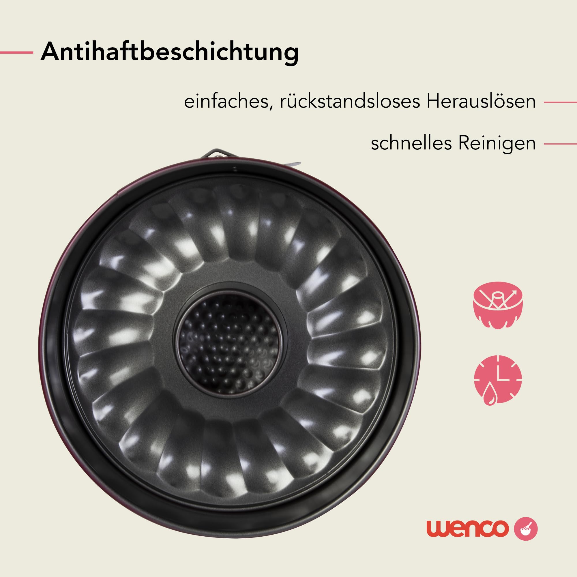 wenco Tortownica 26 cm, forma do ciasta z płaskim i rurowym dnem, 2 półki, okrągła forma do pieczenia, zabezpieczona przed wyciekiem, z powłoką zapobiegającą przywieraniu, czerwona