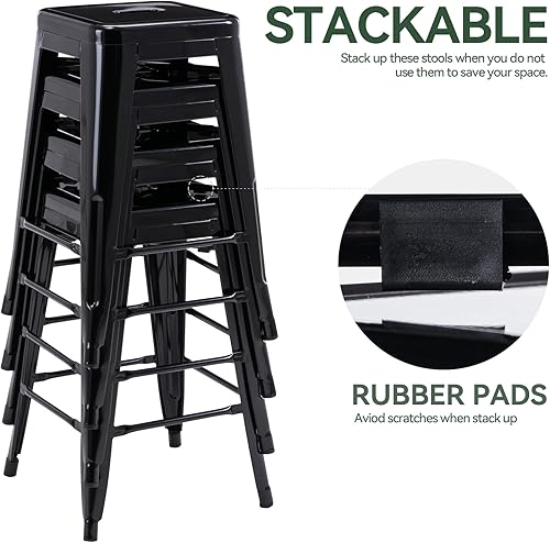 Miniatura 6 de Vogue Furniture Direct Taburetes de bar de metal de 24 pulgadas, taburetes de bar de altura de mostrador, taburetes apilables para interiores y