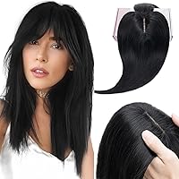 Vista 15 de Elailite Pelucas para mujeres con flequillo, cabello humano real, topper con cabello fino delgado de 13 cm x 7.1 cm, base de seda, cabello Remy