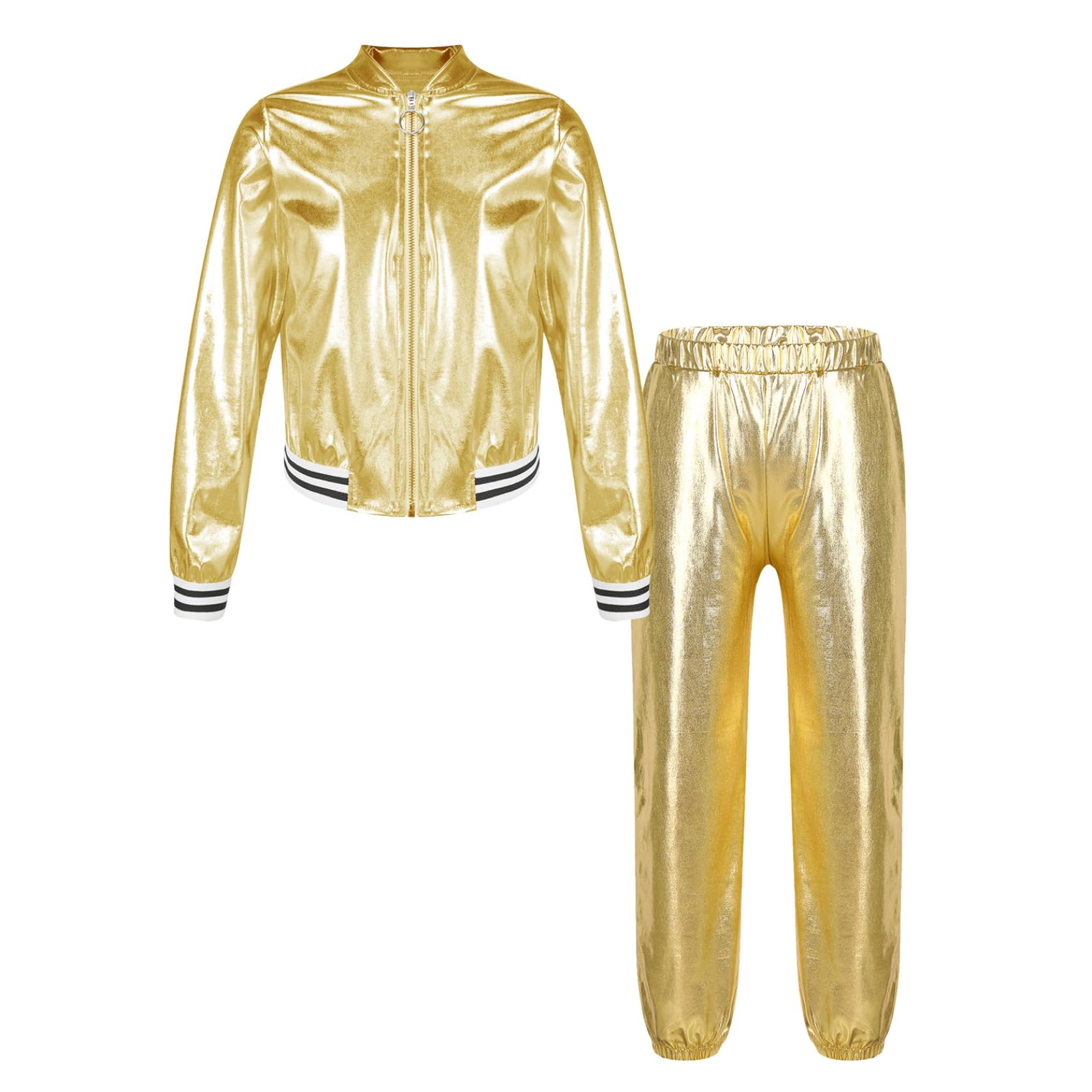 Abbigliamento da Danza per Bambini Costume Hip Hop Disco Completo Moderno Jazz Giacca Dorata E Pantaloni Jogger Dancewear Anni