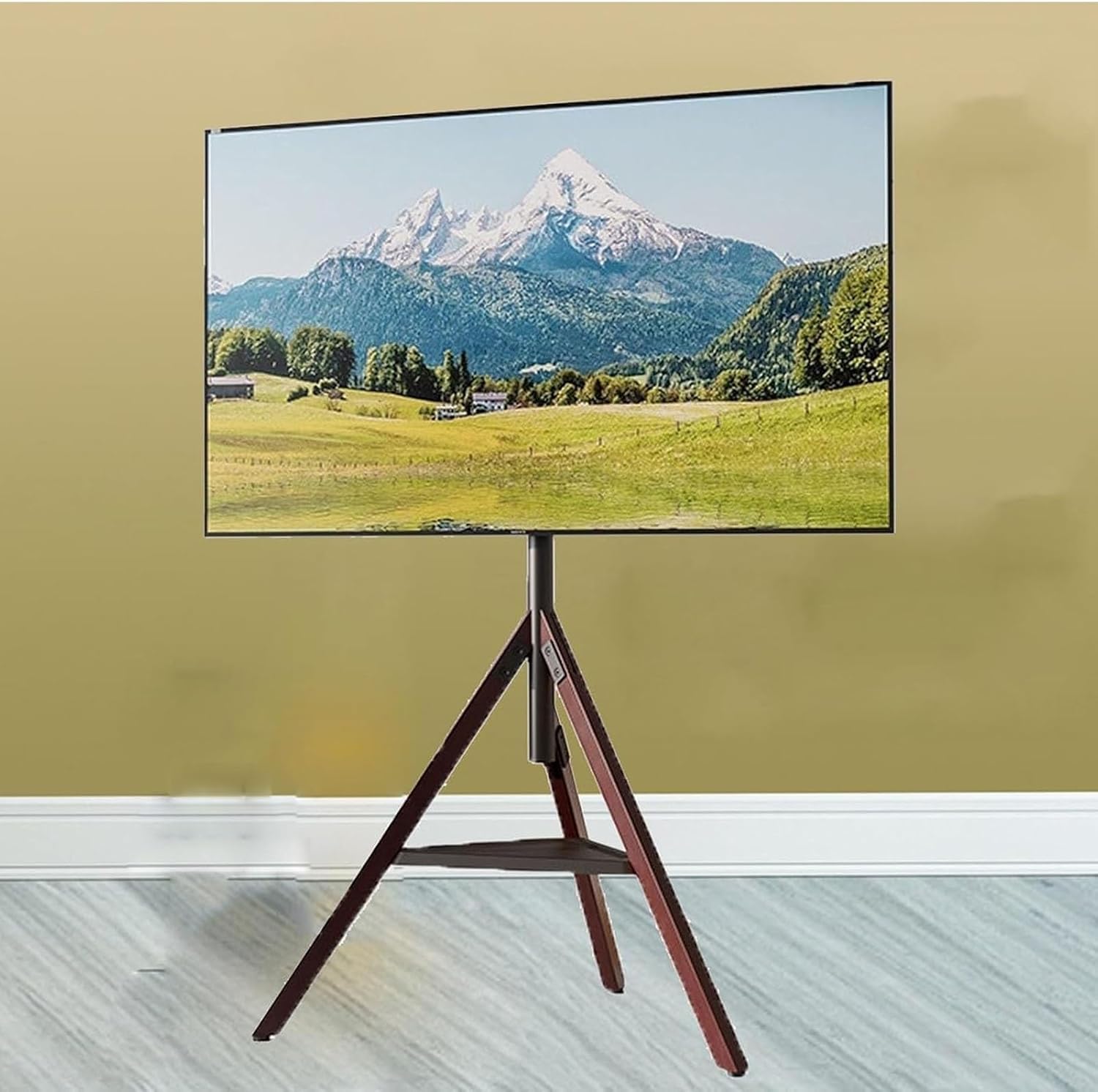 Portable LCD TV Floor Stand - TV Stand Tripod Stand for 32-75 Inch Flat/Curved TV Screens, Adjustable Height with Shelf, up to 50kgs