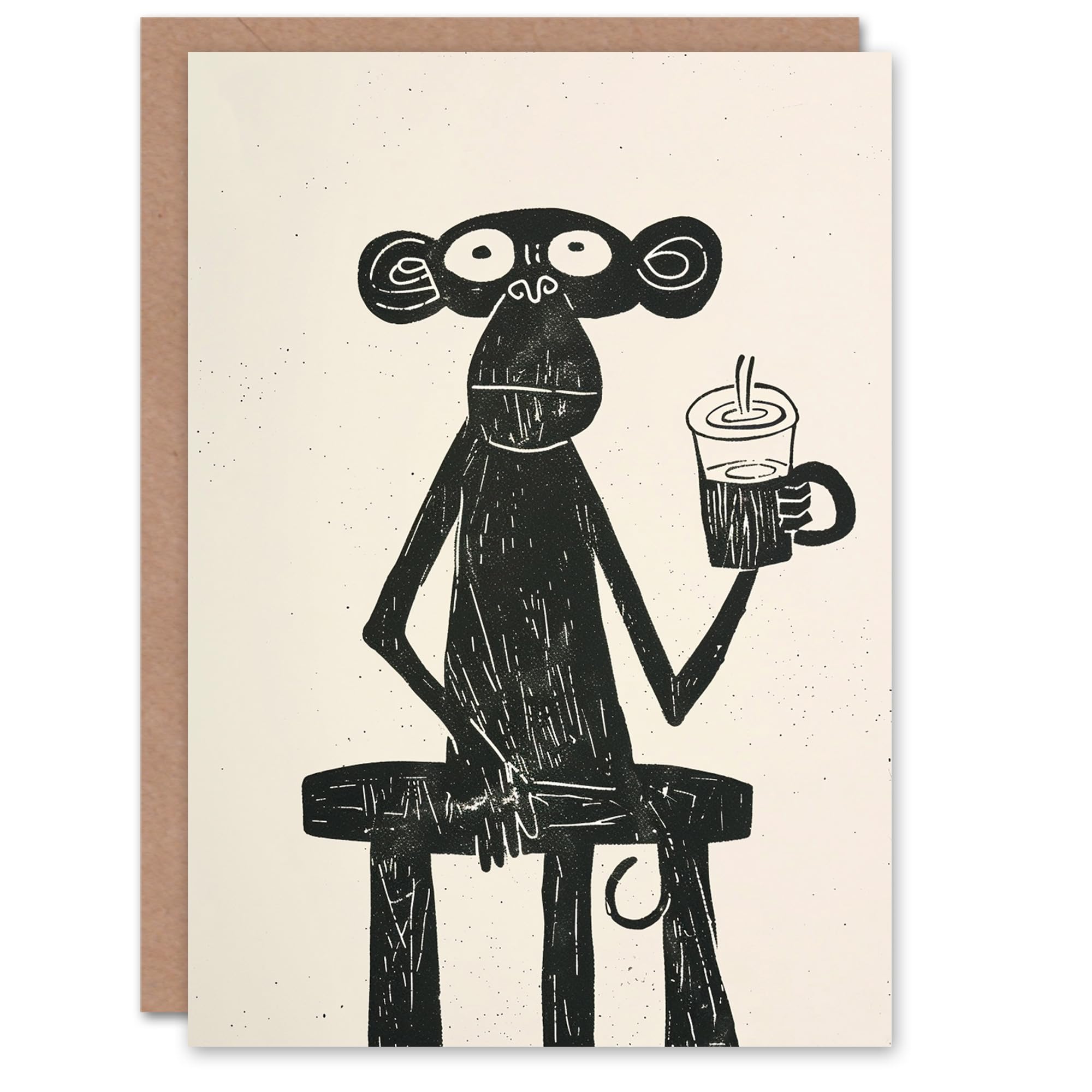 Artery8 Cartoon Monkey Chimp Drinking Iced Coffee Blank For Him Or Her Art Birthday Card