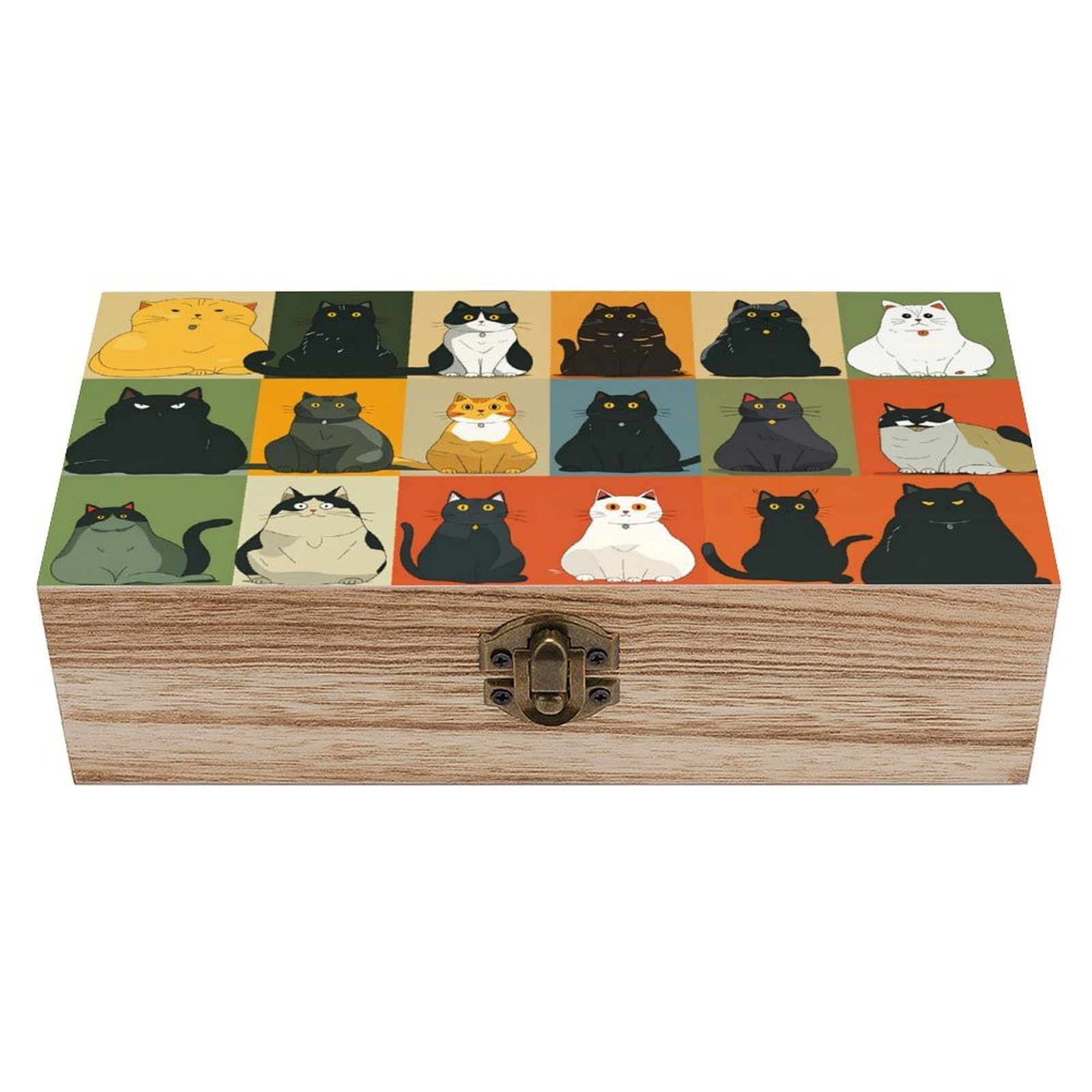 asbwuo Checkered Cat Vintage Wooden Keepsake Box