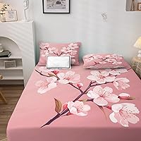 Vista 14 de Japanese Cherry Blossom Sheets California King Sheet Sets - Bed Sheets for Kids Boys Girls, Ink Painting Sheet Set with Deep Pocket Fitted Sheet