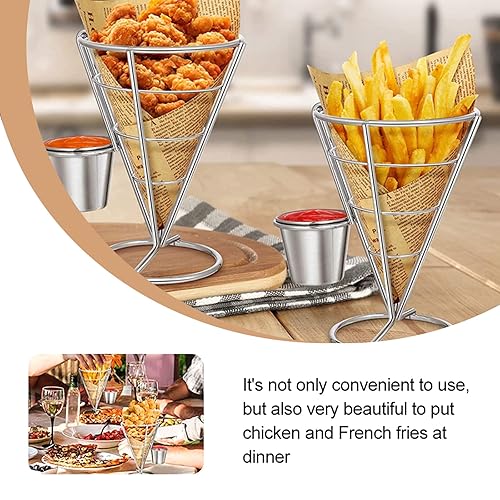 Miniatura 5 de 4 soportes para papas fritas con cono francés, cesta con taza de salsa, alambre de metal, soporte para papas fritas para alimentos, soporte para