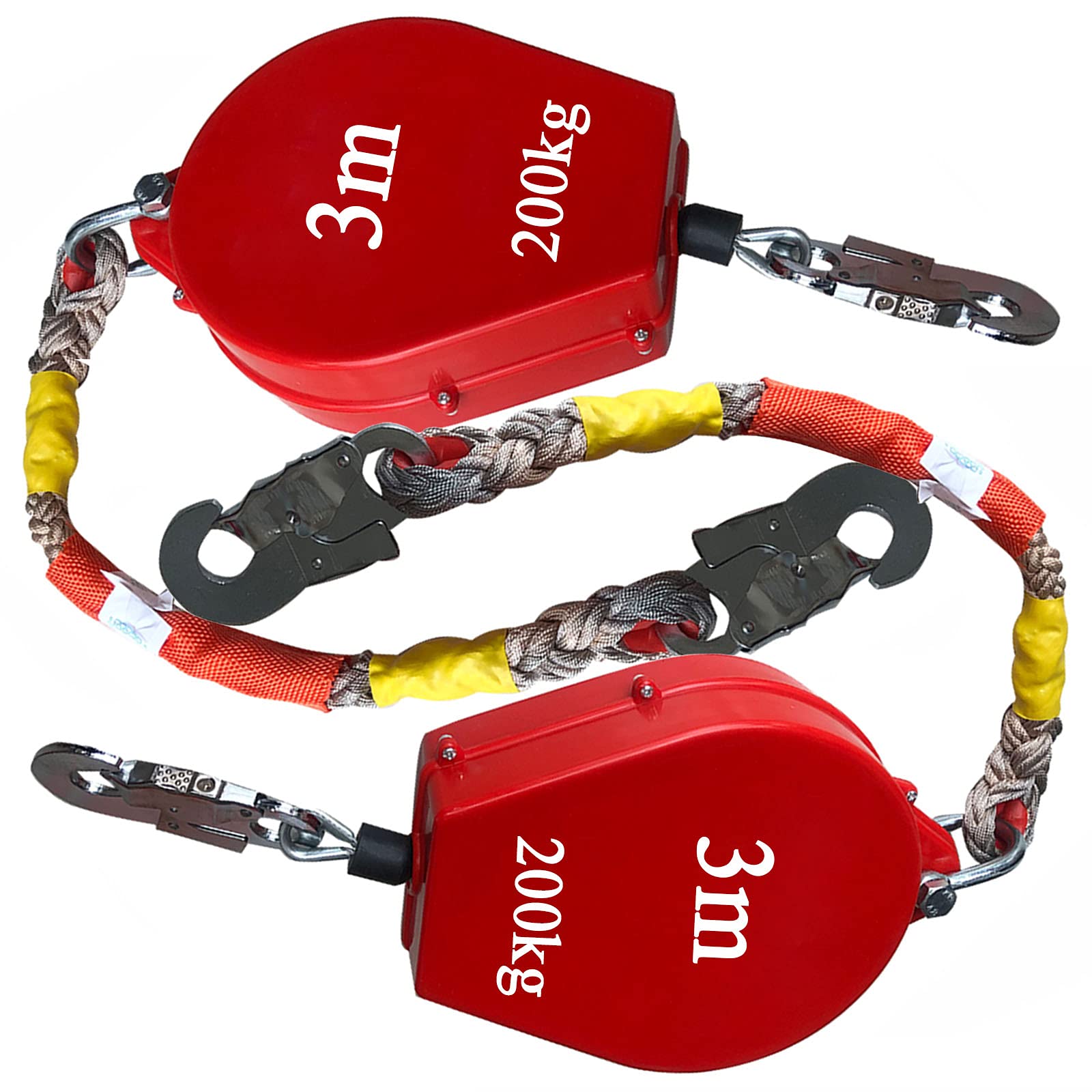 Anti-Chute à Rappel Automatique, Dispositif Antichute pour Chantier de Construction, Câble Rétractable Multifonctionnel, Crochet Autobloquant, (3 M/5 M, 200 KG, Lot de 2)