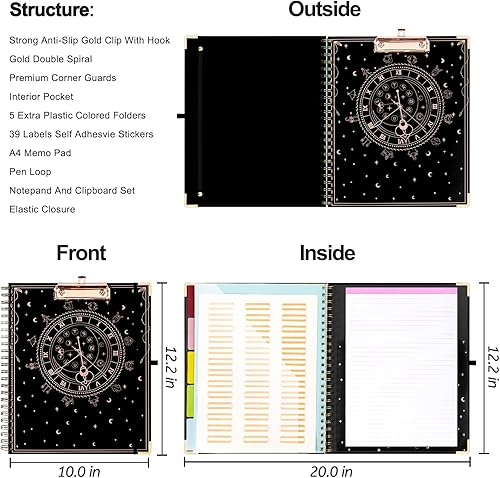 Miniatura 3 de Portapapeles con almacenamiento, portapapeles en espiral con bloc de notas, bonitos portapapeles con 5 carpetas y 10 bolsillos, portapapeles