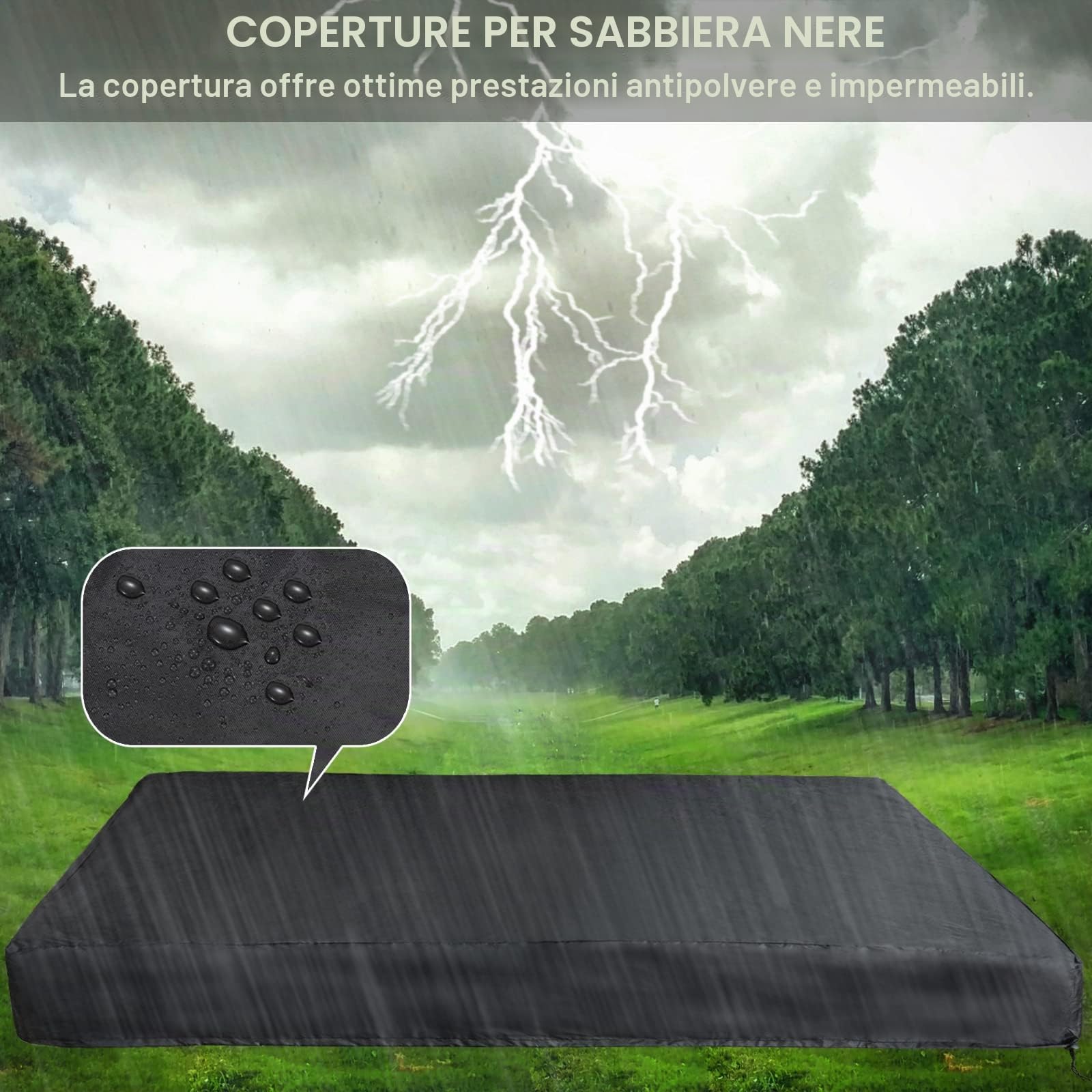 Copertura Sabbiera Impermeabile, 150 * 150cm Telo per Sabbiera Giocattoli Protezione in Tessuto Oxford, Copertura Antipolvere con Coulisse, per Bambini Sabbiera, Piscina, Giardino (Nero)