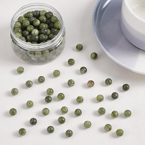 Miniatura 4 de OLYCRAFT Alrededor de 203  208 cuentas de jade natural de Taiwán de 0.315 pulgadas (0.315 in), cuentas de jaspe natural con agujero de 0.069