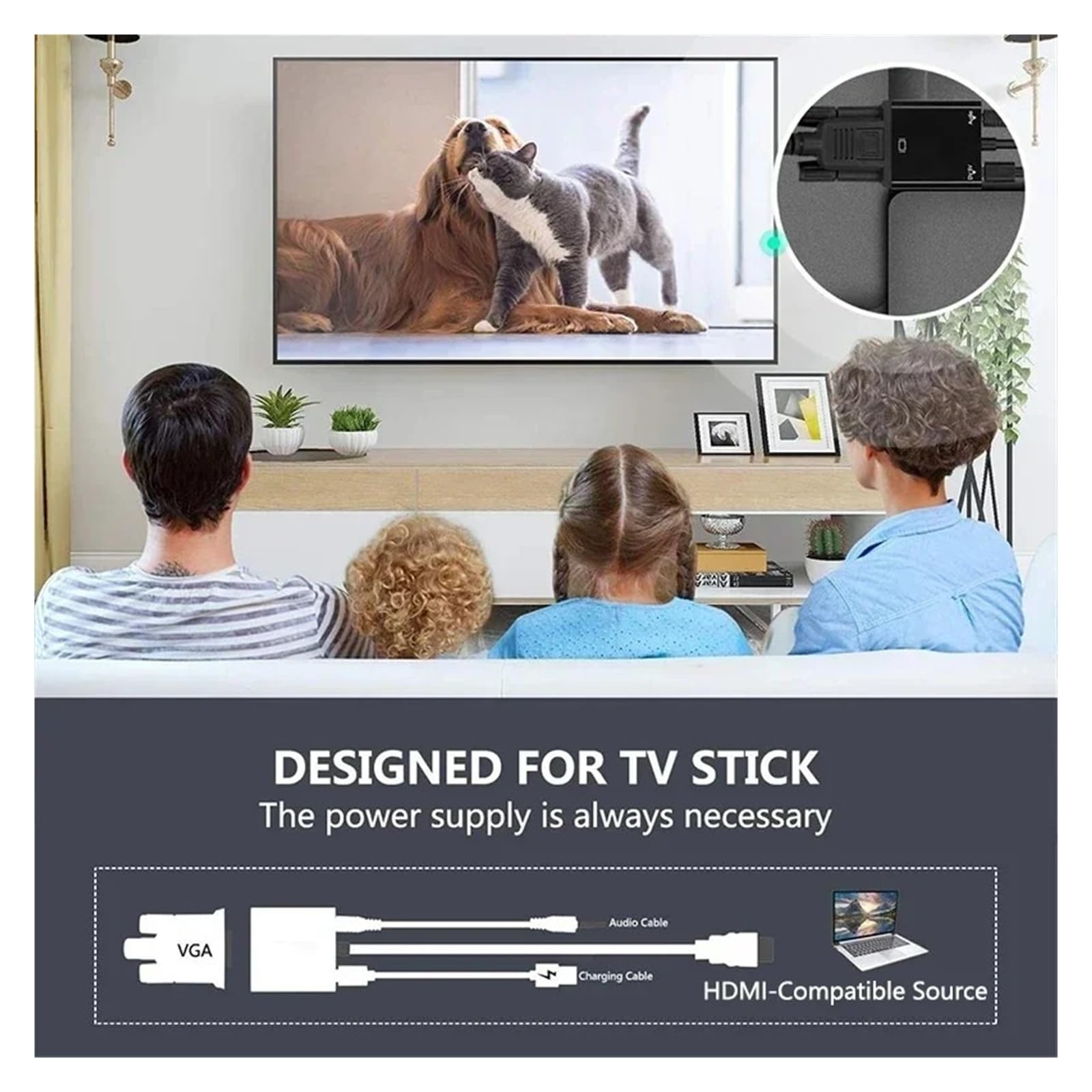 Adattatore da HDMI a VGA 1080P con porta di alimentazione audio per computer portatile PC proiettore (nero)