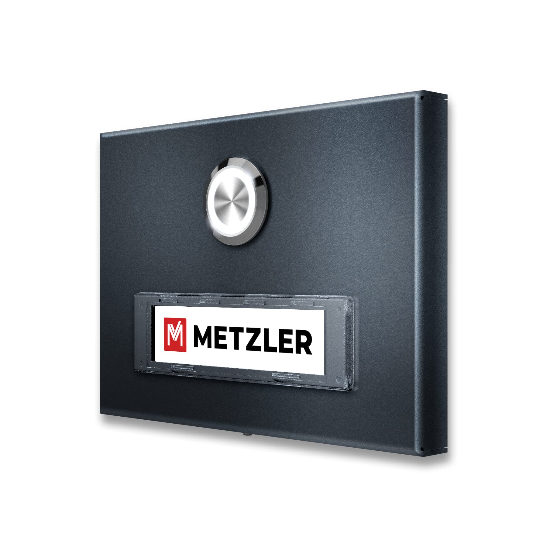 Metzler Aufputz Türklingel in Anthrazit - Klingel aus Edelstahl mit austauschbarem Namensschild - Pulverbeschichtet in Anthrazit RAL 7016 - Namensschild & Klingeltaster mit LED Beleuchtung