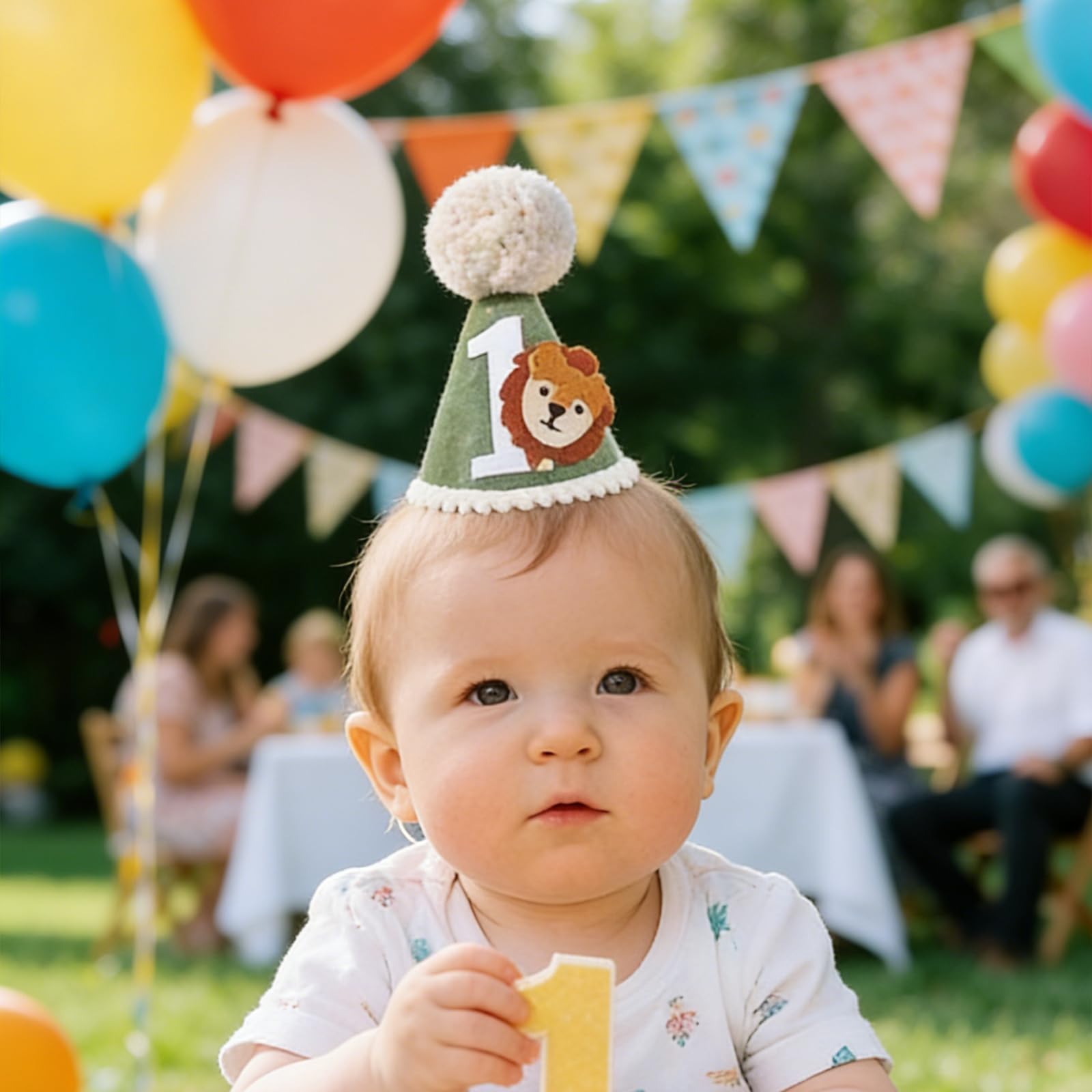 1st Birthday Decorations,1st Birthday Hat, Jungle Themed Soft Cone Party Hat, Adjustable Baby Party Hats, for 1 Year Old Birthdays Decorations And Photo Props — view 7