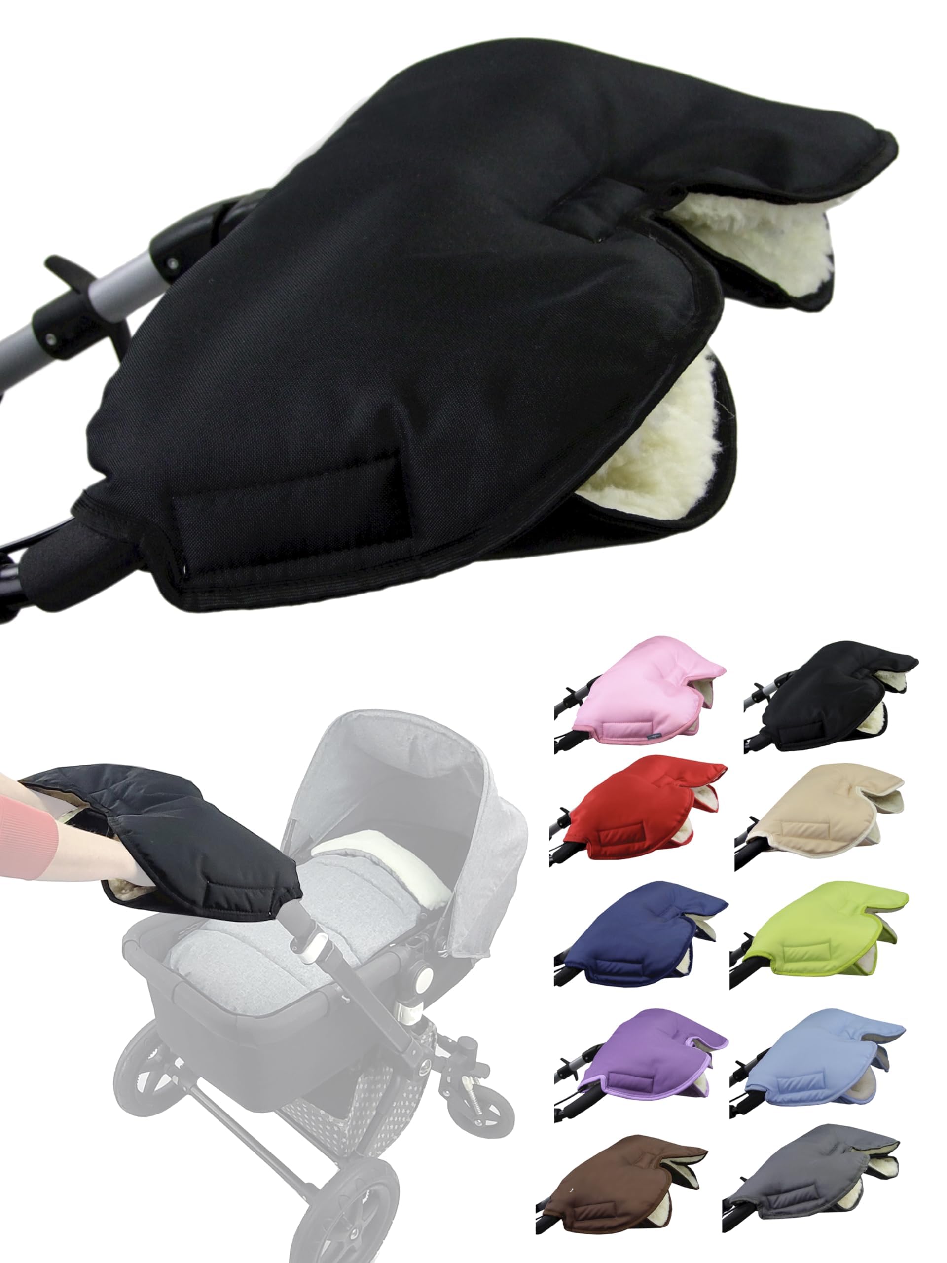 BAMBINIWELT Handmuff mit Lammwolle  warmer Handwrmer fr Kinderwagen,  Buggy & Radanhnger  wasserfest, winddicht & waschbar  fr  Winterspaziergnge Farbe: Schwarz : Amazon.de: Baby