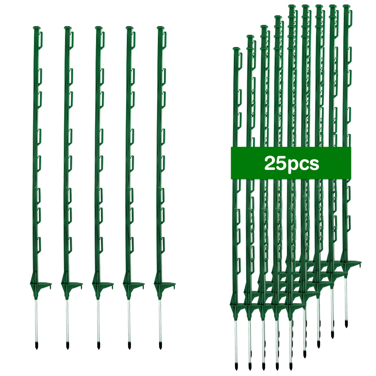 Photo 1 of Caresay 25Pack,48 Inch Heavy Duty Electrical Fence Post - UV Resistant Plastic Fence Posts for Livestock, Garden & Pasture, Easy Installation No Dig (Green)