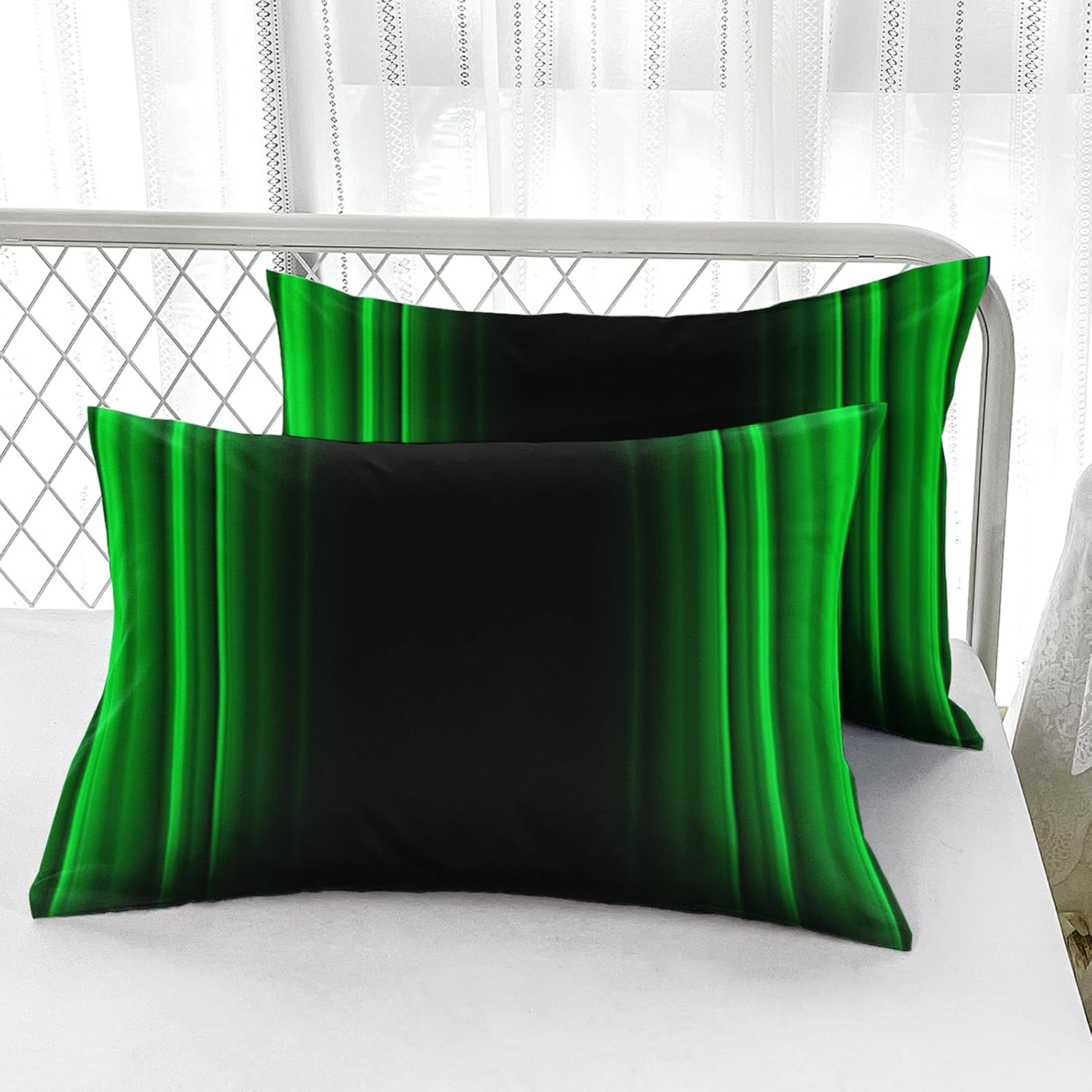 Nttopship Green and Black 4 Pieces Bed Sheet Sets Twin Size Abstract Ombre Bedding Sets with 16" Deep Pockets Abstract Ombre Bedroom Decor,Bedding Set 4 PCS(1 Fitted+1 Flat+2 Pillowcases)