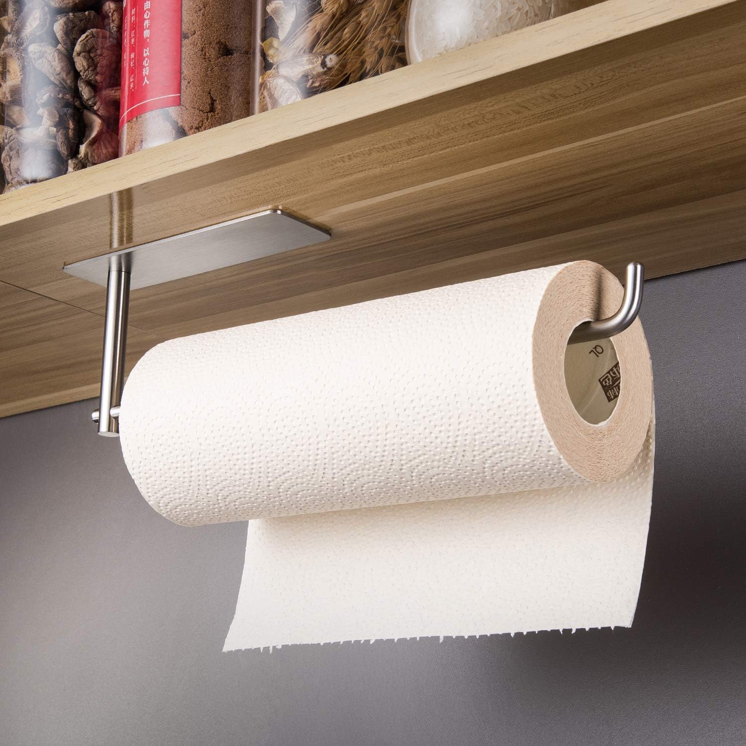 SUNTECH Paper Towel Holder + Towel Holder - Self Adhesive Towel Paper Holder Stick on Wall, SUS304 Stainless Steel image 2