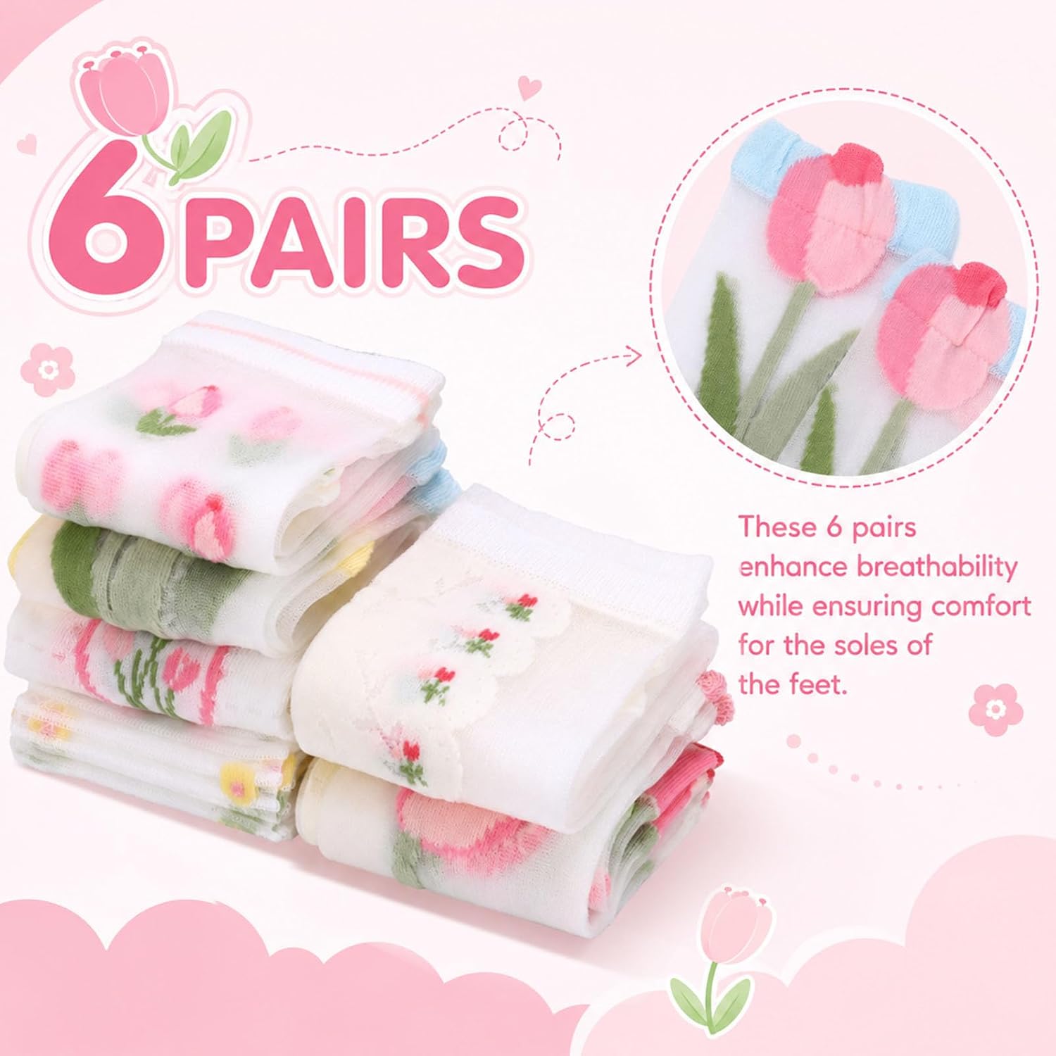 6 Pairs Girl Sheer Ankle Socks Lace Mesh Socks for 3-12 Years
