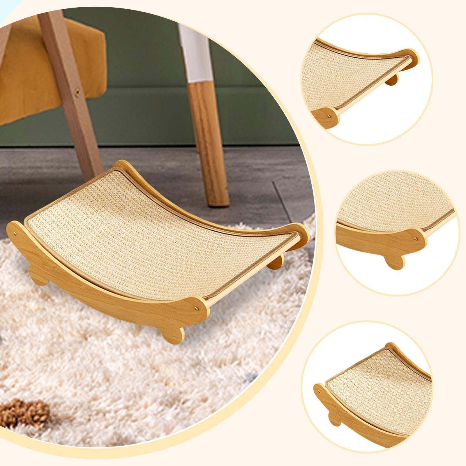 Cama para Gatos con Tablero de Rascar Madera Fuerte Y Funcional Almohadilla para Jugar Y Dormir Superficie Protectora contra Arañazos en Mueb, Sisal, Grande