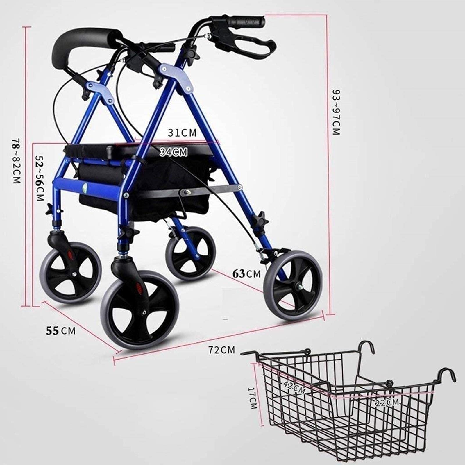 Rollator Walker Rama do chodzenia Standardowy chodzik Rollator Roller Walker dla osób starszych - aluminiowy składany chodzik, wózek z regulacją wysokości Comfortable anniversary