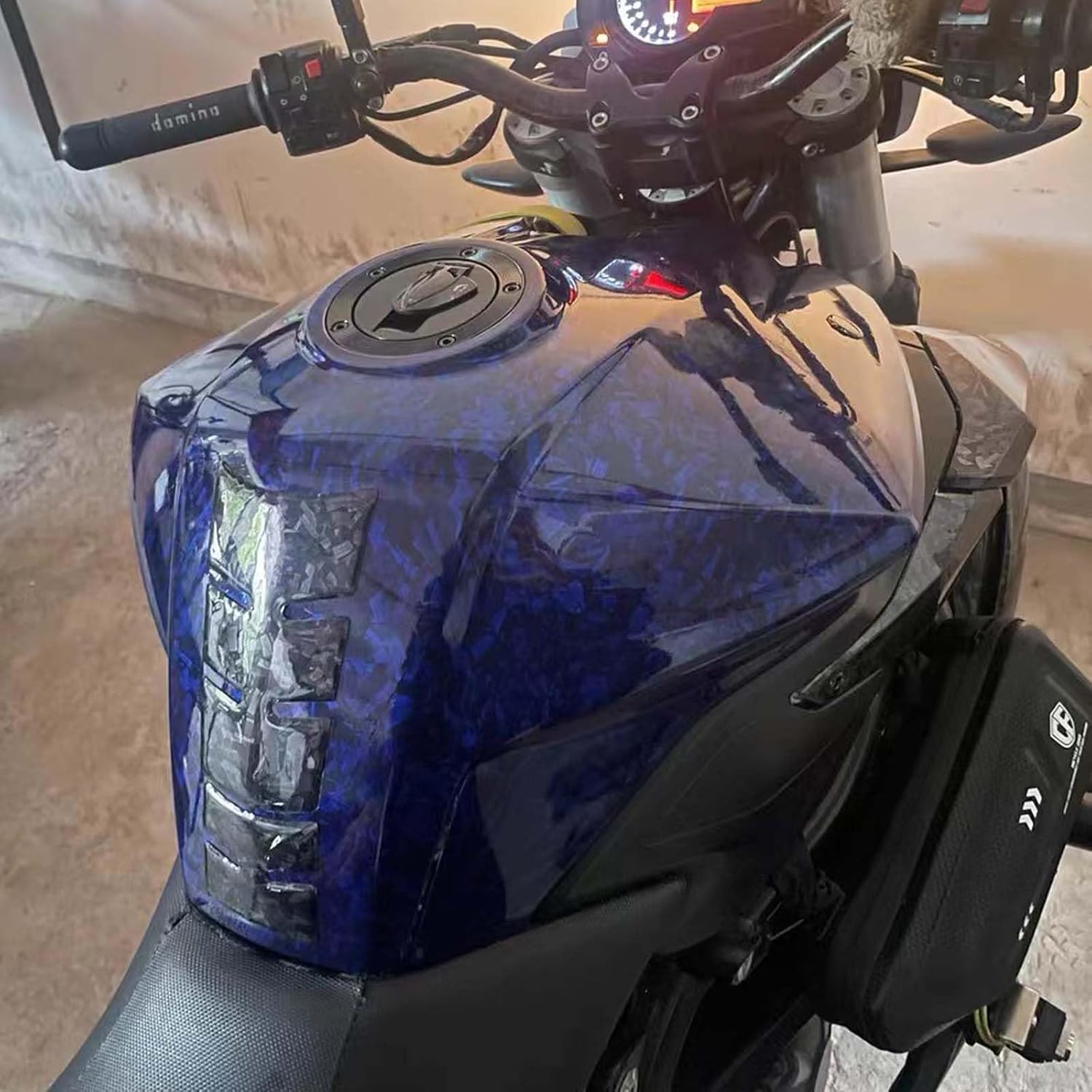 Blue Forged Carbon Fiber Vinyl Wrap, High Gloss Car Wrap Roll Auto DIY Decal Sticker Film Sheet Air Release Self-Adhesive Decor Vinyl