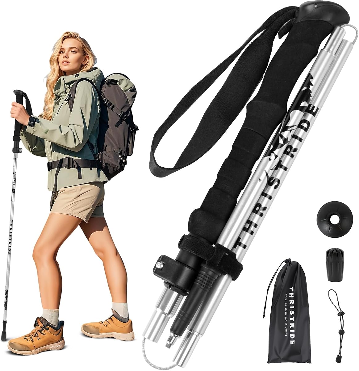 Single Collapsible Trekking Pole - Lightweight Aluminum Hiking Stick for Men, Women & Seniors | Adjustable Walking Stick for Hiking, Camping & Outdoor Activities (1 Pack)
