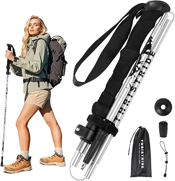 Single Collapsible Trekking Pole - Lightweight Aluminum Hiking Stick for Men, Women & Seniors | Adjustable Walking Stick for Hiking, Camping & Outdoor Activities 1 Pack