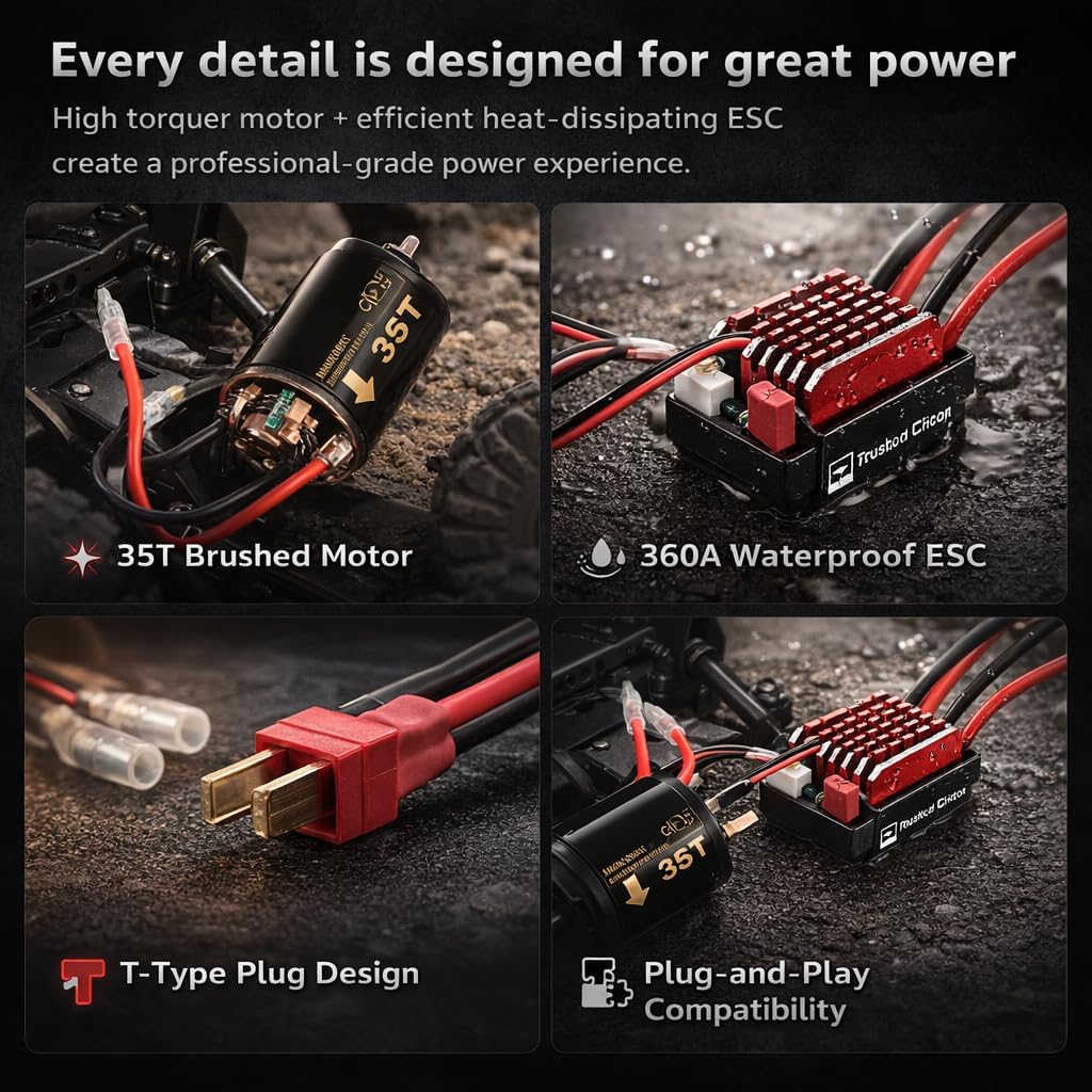 VGEBY RC Motor ESC Kit, High Torsion 540 Brushed Motor 360A ESC with T Plug for 1/10 RC Car Model (35T)