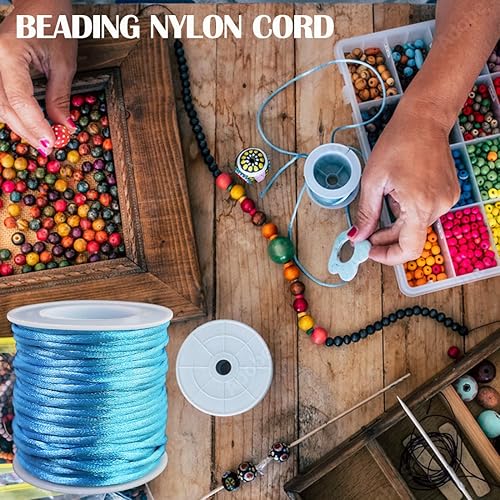 Miniatura 6 de Ewparts Cordón de satén de nailon de 0.079 pulgadas, cuerda de nailon blanco de 328 pies para pulseras, joyería, cordón de seda satinada para