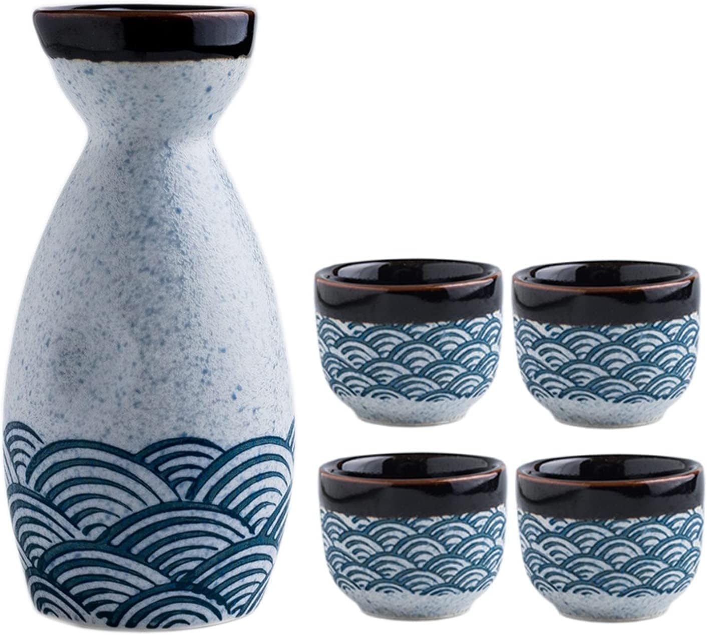 Set da sakè, Set da sakè Giapponese, Tazza da sakè Tradizionale, Design Dipinto a Mano, Porcellana, Ceramica, Artigianato in Ceramica, Tazze da sakè, 5 Pezzi