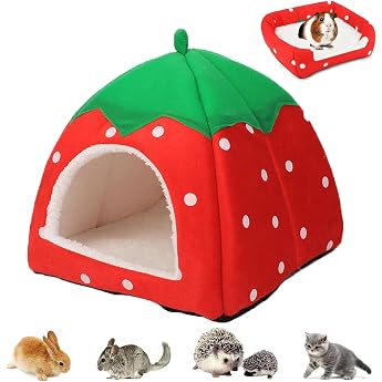 Cuddly Bag Guinea Pig House Washable Guinea Pig Accessories Rabbit Accessories Cuddly Winter Rabbit House Rat Accessories for Dwarf Rabbit/Chinchilla/Hamster Strawberries