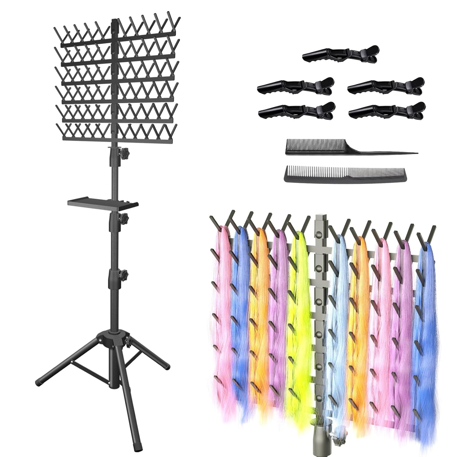 Kereal Braiding Hair Rack Stand with Tray, 2Side 120 Pegs