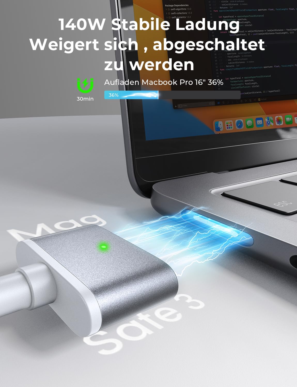 LISEN Cavo di Ricarica USB C su per Magsafe 3 [2 m 140 W] Mcacbook di Ricarica Rapida per MacBook Air M2 M3 2023/2022, Cavo di Ricarica per MacBook Pro 13 2023(M3, M2, 14-16 pollici), Cavo di Ricarica