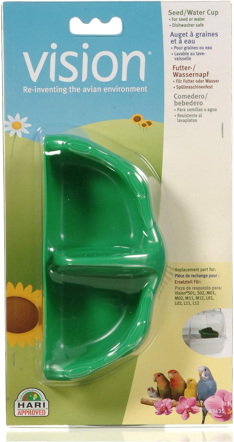 Hari Vision Bird Seed and Water Cup, Bird Food & Water Dish, Green, 83435