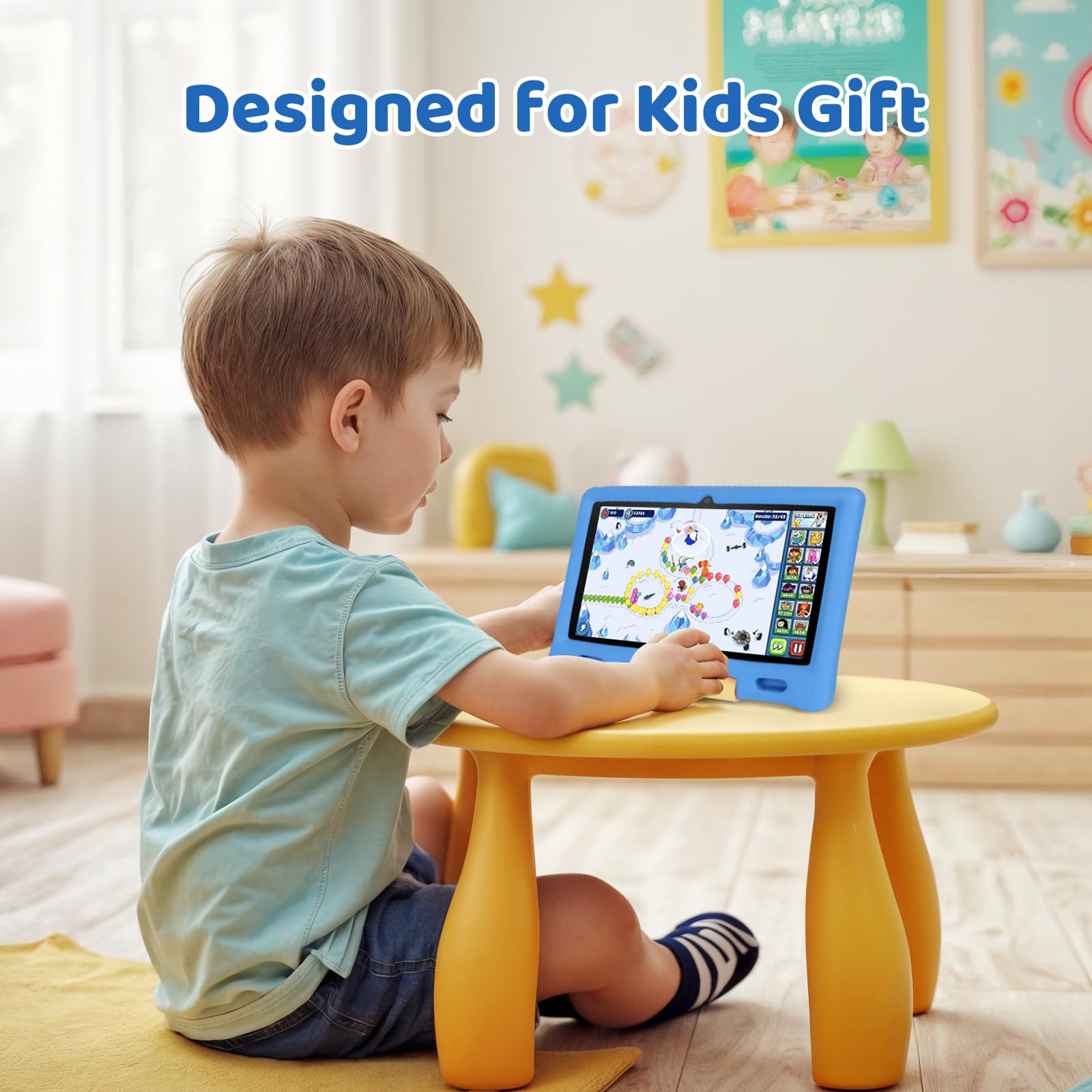 Gleeso Tablet Bambini | Android Tablet per Bambini 10 Pollici, Kids Tablet con Octa-Core | 128GB+1TB TF | Controllo Parentale | 8MP Fotocamera | WiFi 6/BT 5.3, Tablet con Custodia Protettiva - Blu