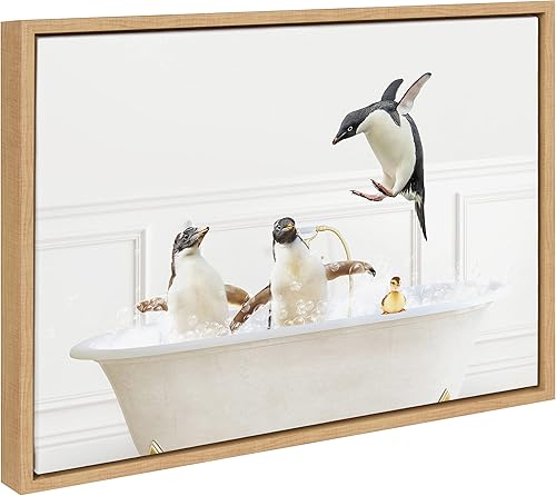 Miniatura 7 de Kate and Laurel Sylvie Penguins In Bubble Bath - Lienzo enmarcado de estilo neutro por Amy Peterson Art Studio, 18 x 24 pulgadas, adorable arte de