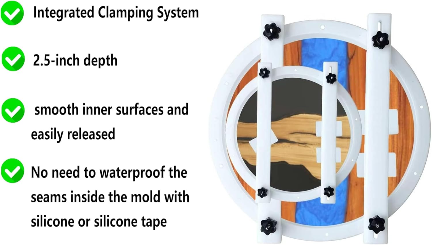 Epoxy Molds Integrated Clamping System 20 inch and 14 inch, Large Round Resin Deep Molds for Tables, Cutting Boards, DIY Art, Round Tray