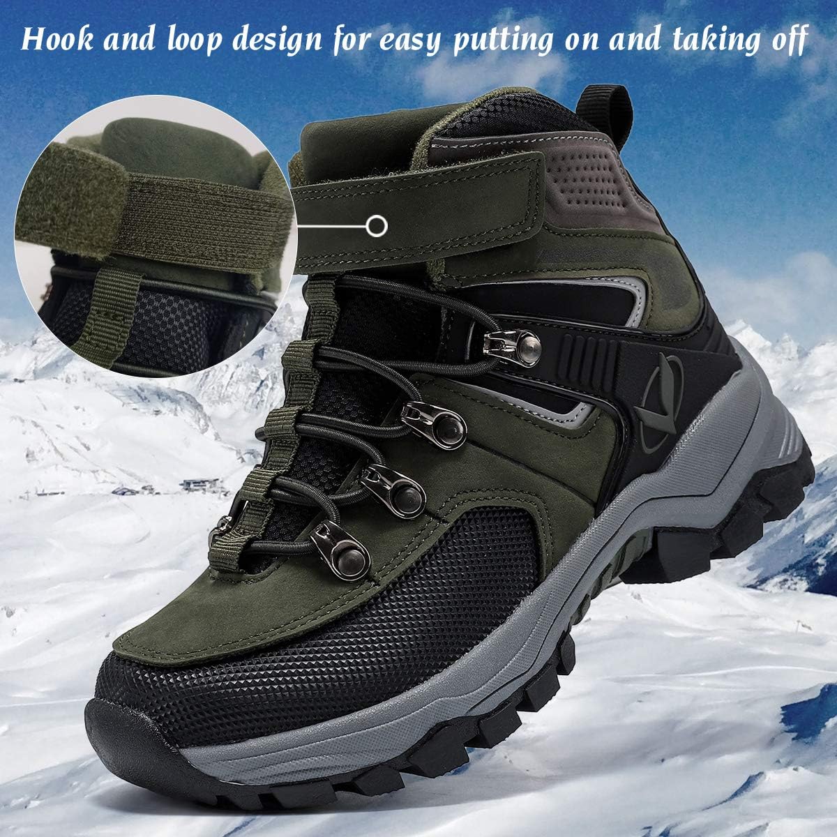 JMFCHI Kids Winter Hiking Shoes Boys Girls Warm Non-Slip Sole Snow Boots