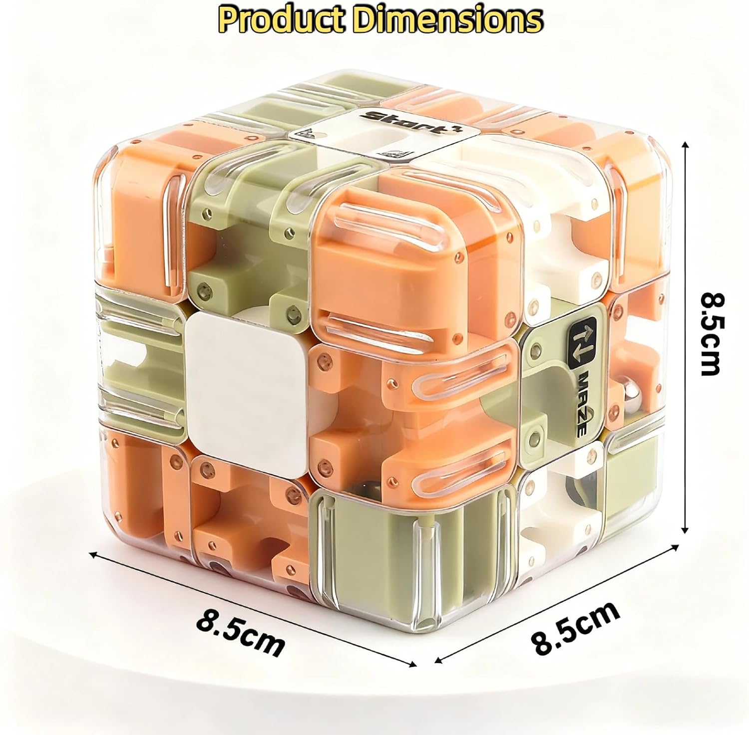 3D Maze 3x3 Speed Cube, 3x3 Maze Ball Labyrinth Game, Unlock The Path from Start to Finish, Challenging Fidget Toy & Concentration Game for Kids & Adults, 8.5cm (A)