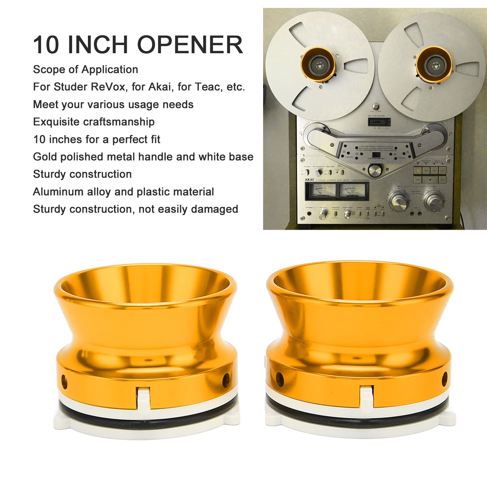 1 par de Adaptadores Nab Hub, para Studer ReVox, para Akai, para Dispositivo de Carga Universal Teac Abridor de Aluminio Pulido para Grabadoras de Cinta de Carrete a Carrete Oro