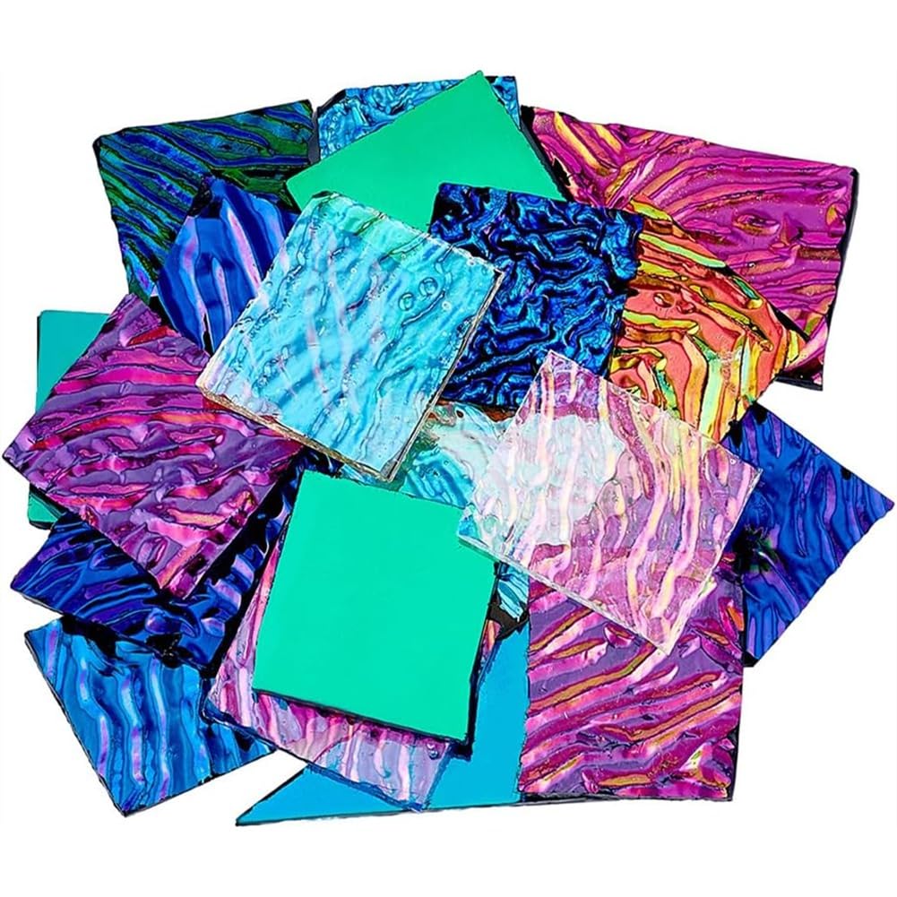UDSKNV[KSL Dichroic Glass Scrap Microwave Kiln Art Pieces 112G Fusible Glass Sheets Mixed Color for Jewelry Making Supplies Crafts