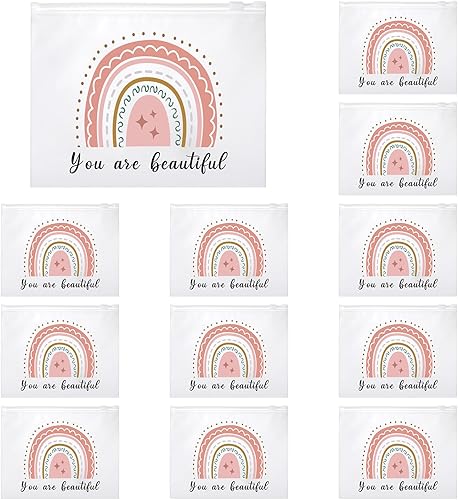 Vista 7 de Wesiti 50 bolsas de cosméticos de arco iris, regalos inspiradores, citas motivacionales, bolsa de maquillaje a granel impermeable con cremallera