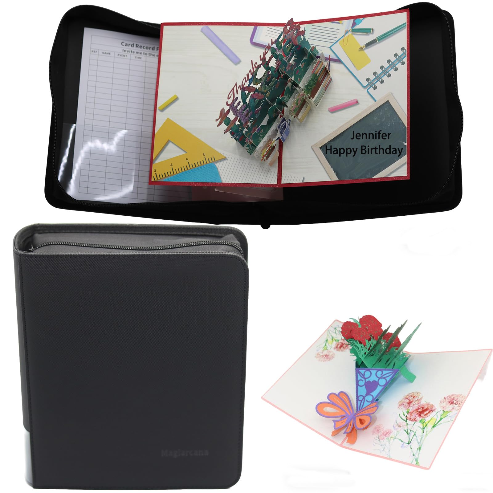 3D pop up Greeting cards storage Album display organizer,150 adhesive strips,greeting Card Album,Memory anniversary wedding Keeper,birthday Card Holder,Holiday Christmas cards book (black)