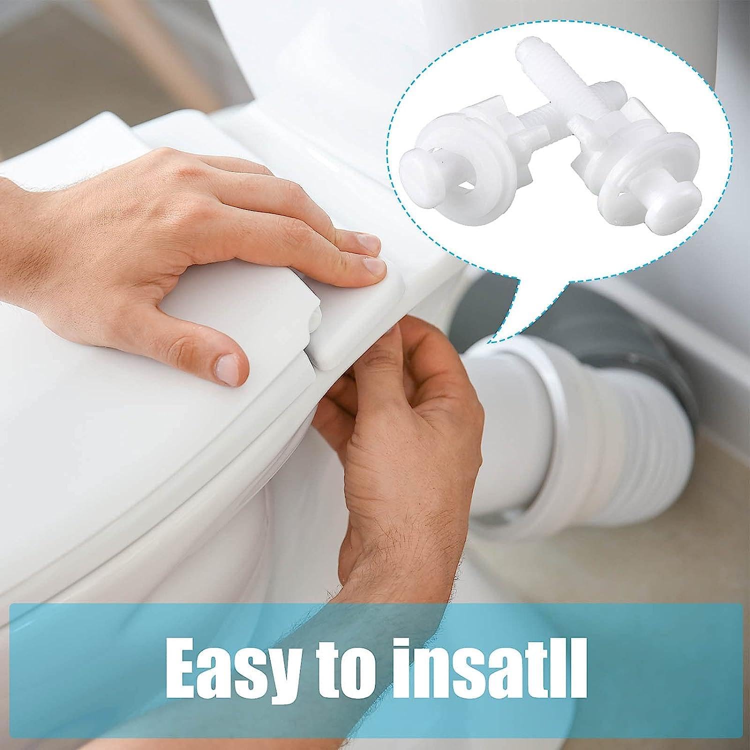 Monit Heavy Duty PVC Toilet Seat Cover Screw Hinges (L-Type) for European Toilet Seat Covers β DIY Repair Kit & Spare Parts for Western Toilet Seats (White, 1 Pair) 1