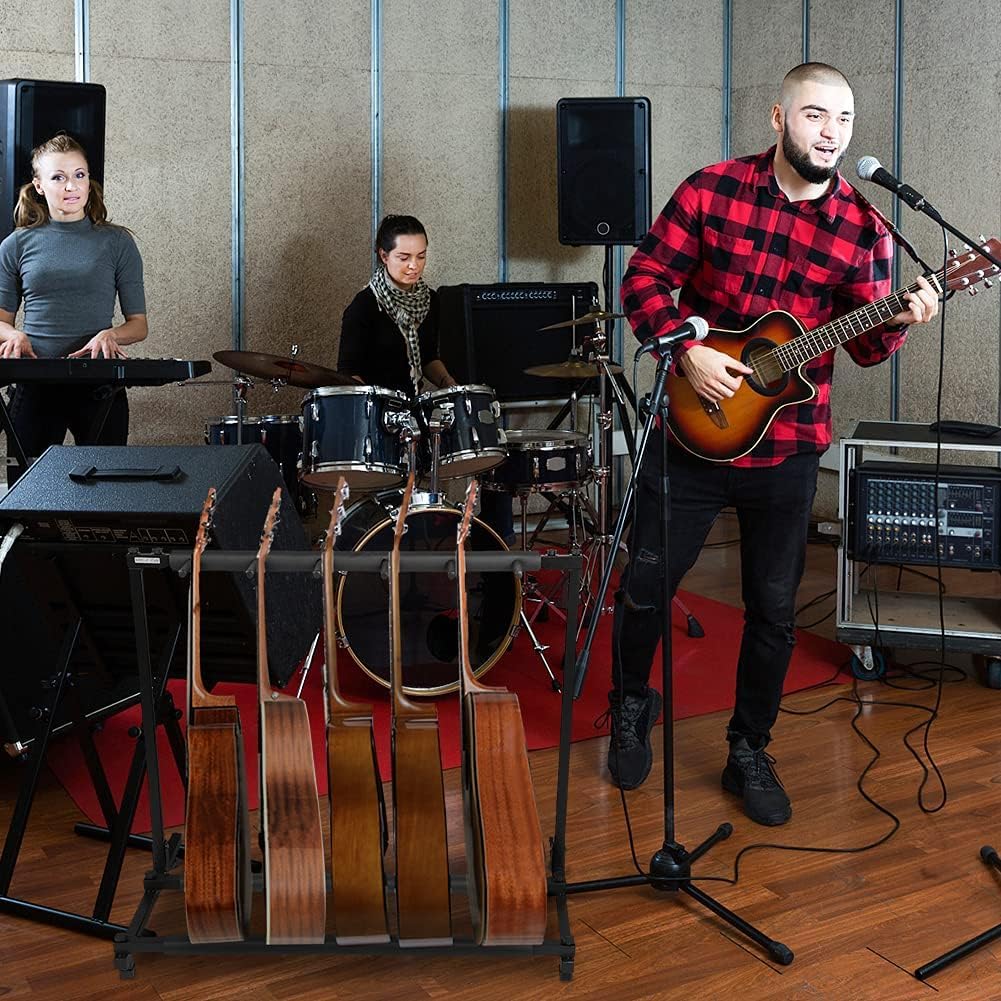 Gitarrenständer mit Mehreren Gitarrenständern, Gitarrenhalter für 5-saitige Instrumente, Gitarrenständer für Verstärker und Plattenspieler, Studio, Zuhause (5 Köpfe)