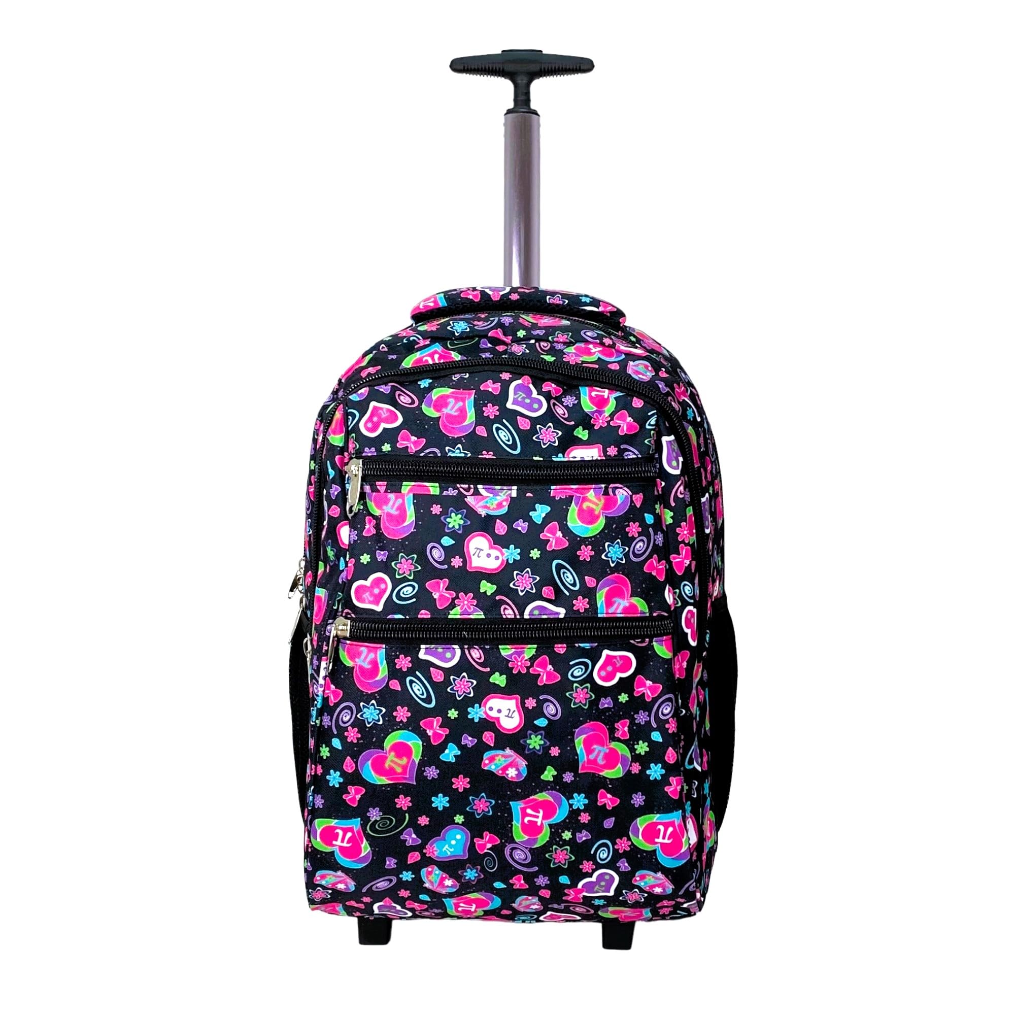 COSHANO Mochila con Ruedas Escolar Carro para el Colegio Niña Niños Grande Bolsas Escolares Trolley Bag Infantil Patineta (Rosa - Corazones)