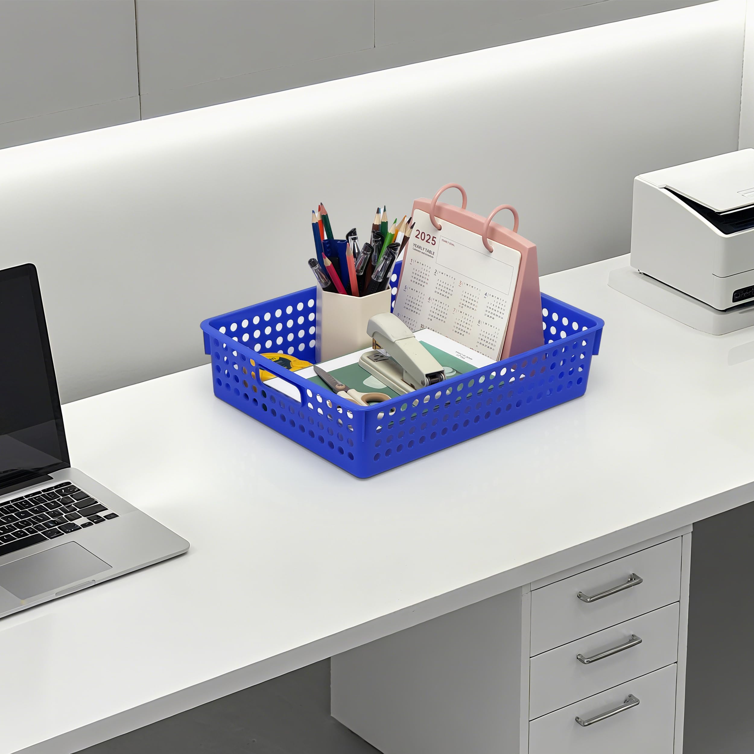 Soddeph Stapelbare A4-Papier-Organizer-Tabletts, Kunststoff-Aufbewahrungsbehälter mit Griffen, hohles Design, Organizer-Körbe für Klassenzimmer, Büro, Zuhause, 4 Stück