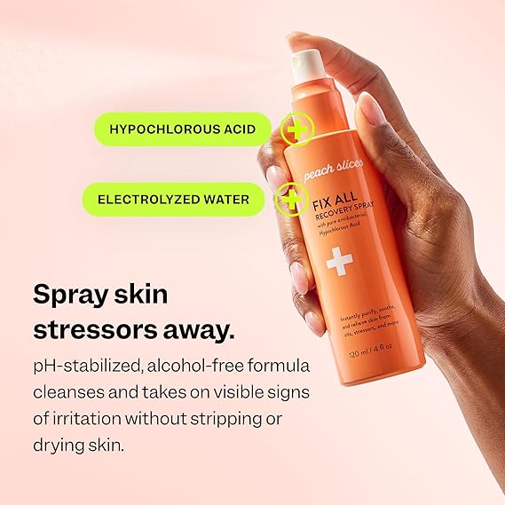Peach Slices - Fix All Recovery Spray (4 oz) - Purify, Soothe, Relieve - Zits, Stressors, Redness - Hypochlorous Acid Spray - Electrolyzed Water - Vegan & Cruelty Free - Korean Skin Care & Beauty